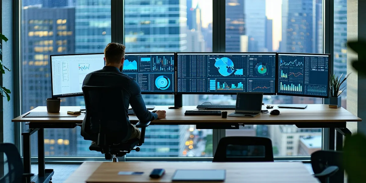 Salubrum team working at modern New York City office with data analytics screens